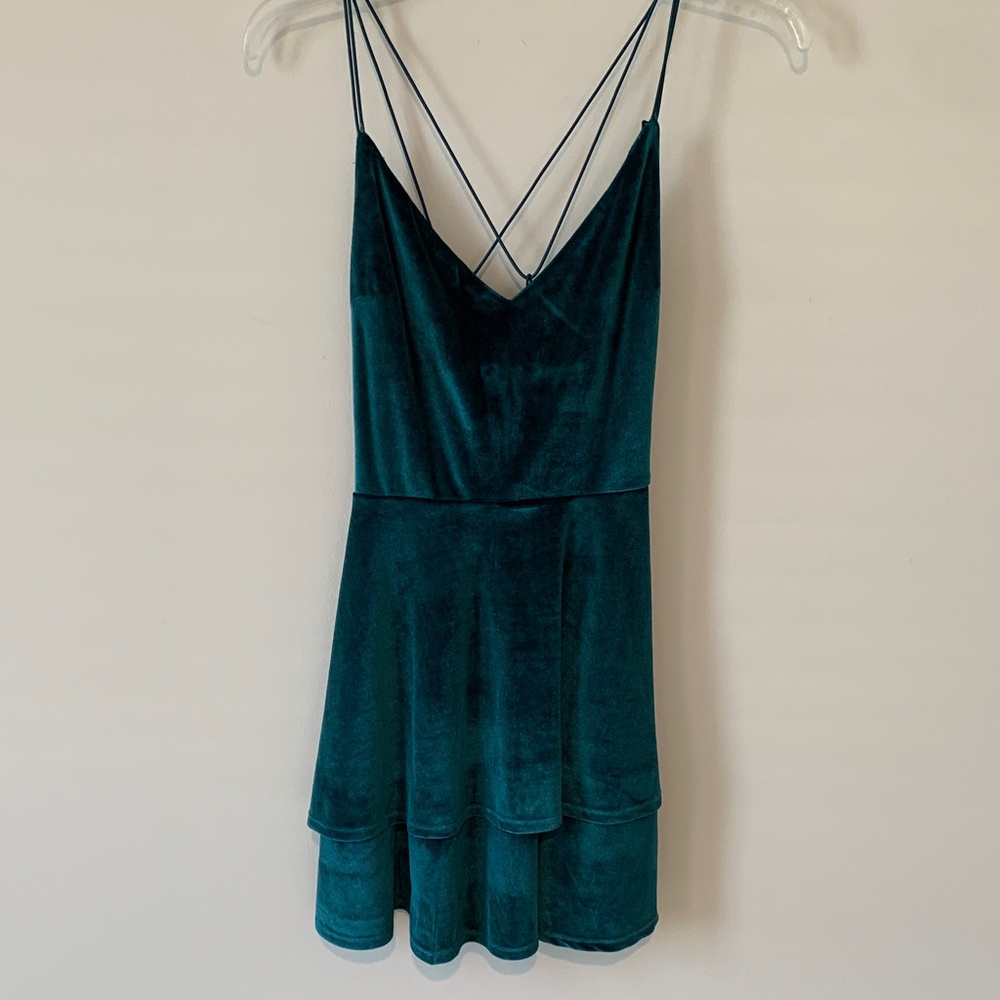 Altar’d State small Teal Velvet Strappy Dress nwot